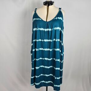 Bloomchic Dress Women's 4X Plus Tie Dye Plicated Detail Striped Cami Green NWT